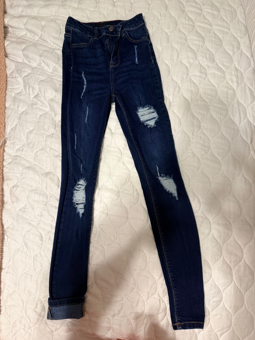 Cello Dark Indigo Distressed Skinny Jeans